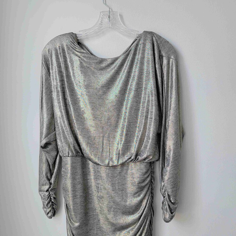VINCE CAMUTO Light Gold Metallic Long Sleeve Ruched Mini Dress Size 4 - Picture 2 of 9